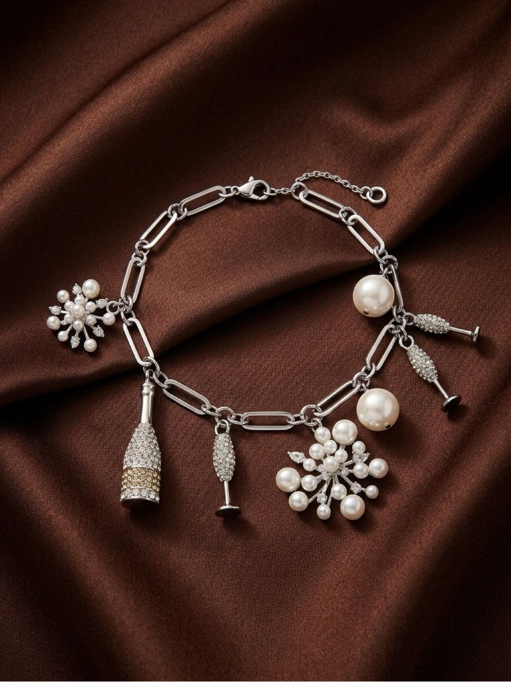 kate spade Silver Pearl and Crystal Champagne Charm Bracelet - White